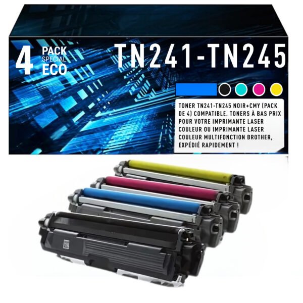 Pack de 4 Cartouches Brother TN-241 / TN-245 – Noir, Cyan, Magenta, Jaune