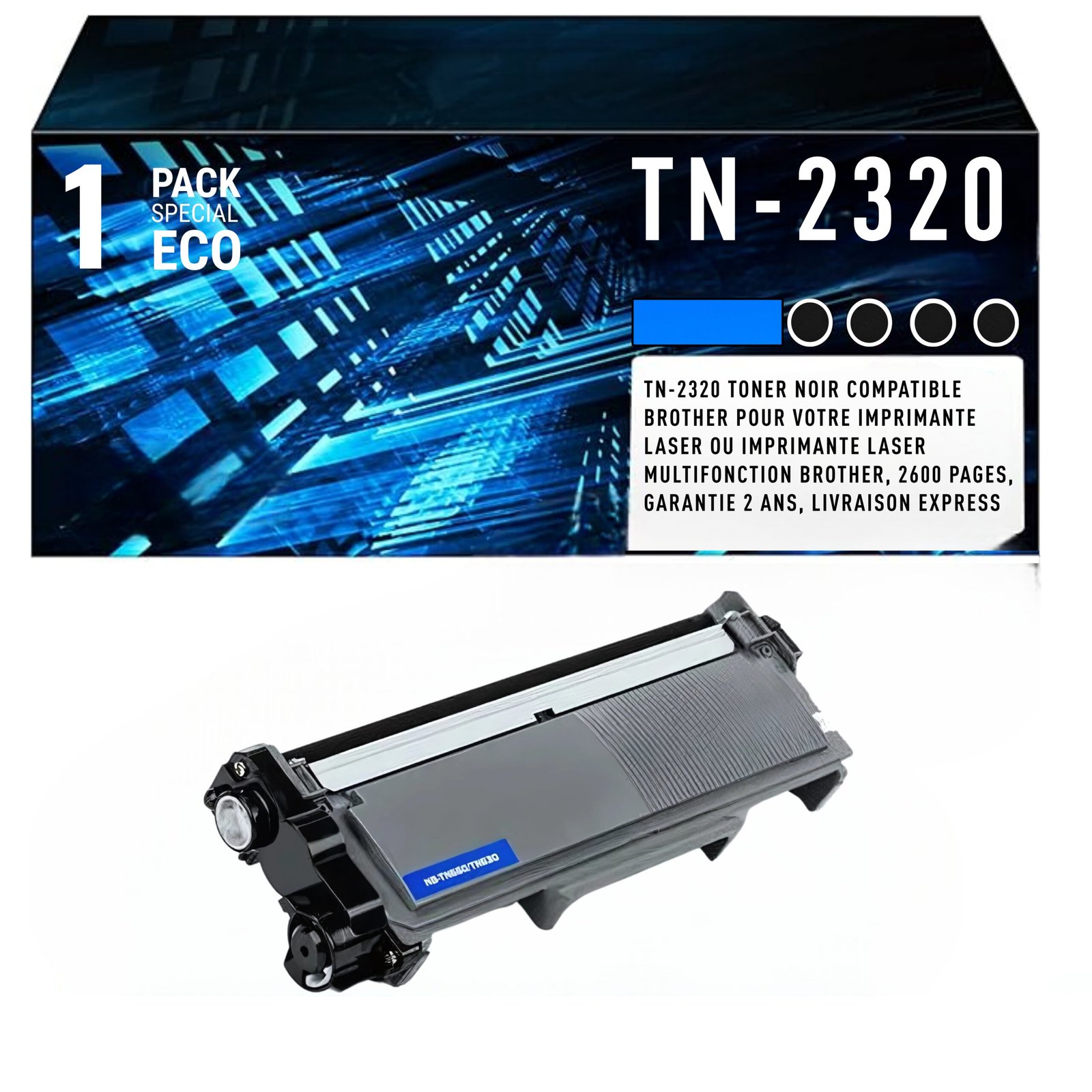 15 Cartouche de Toner Noire Brother TN-2320 – 2 600 pages – Image 1