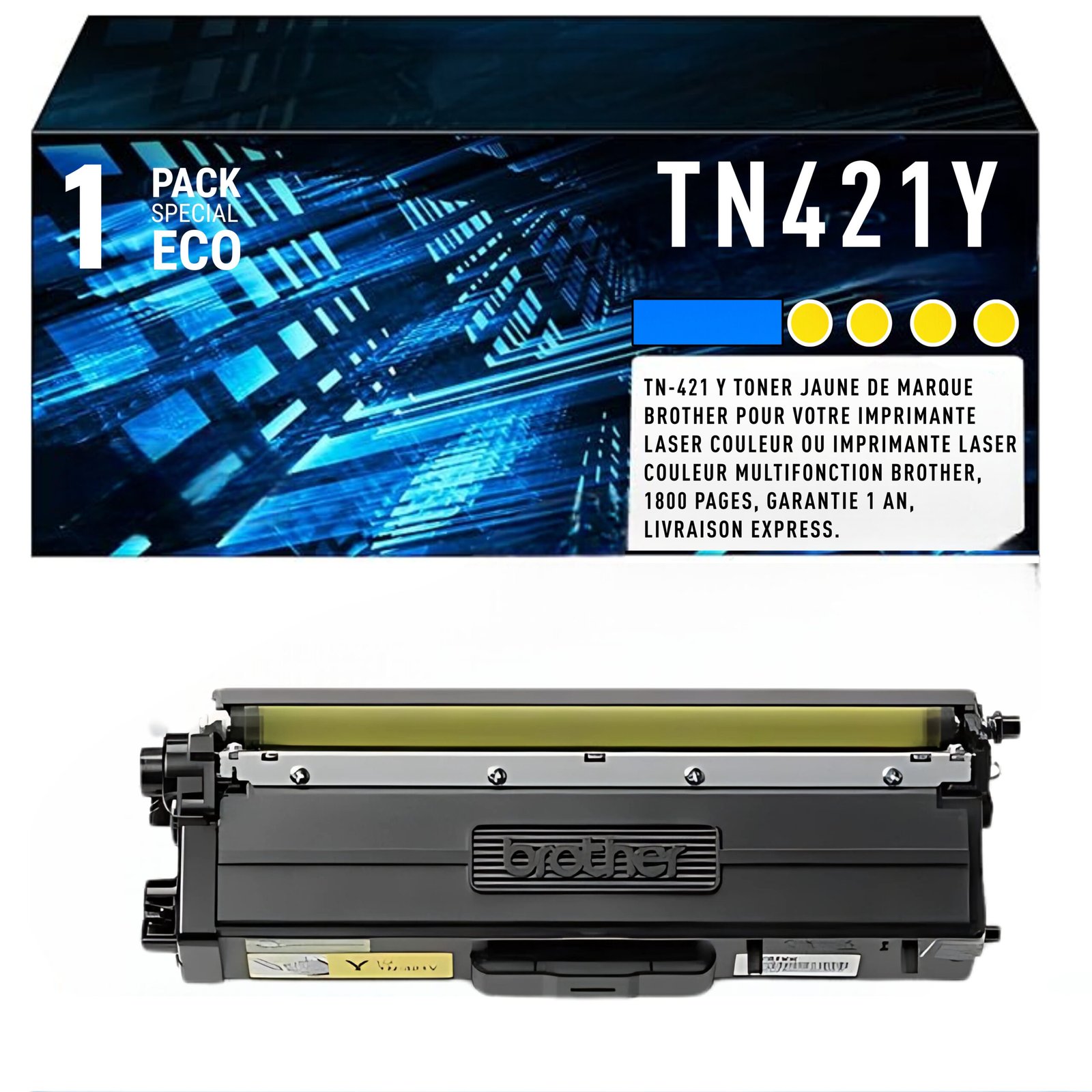 18 Cartouche de Toner Jaune Brother TN-421Y – 1 800 pages – Image 1