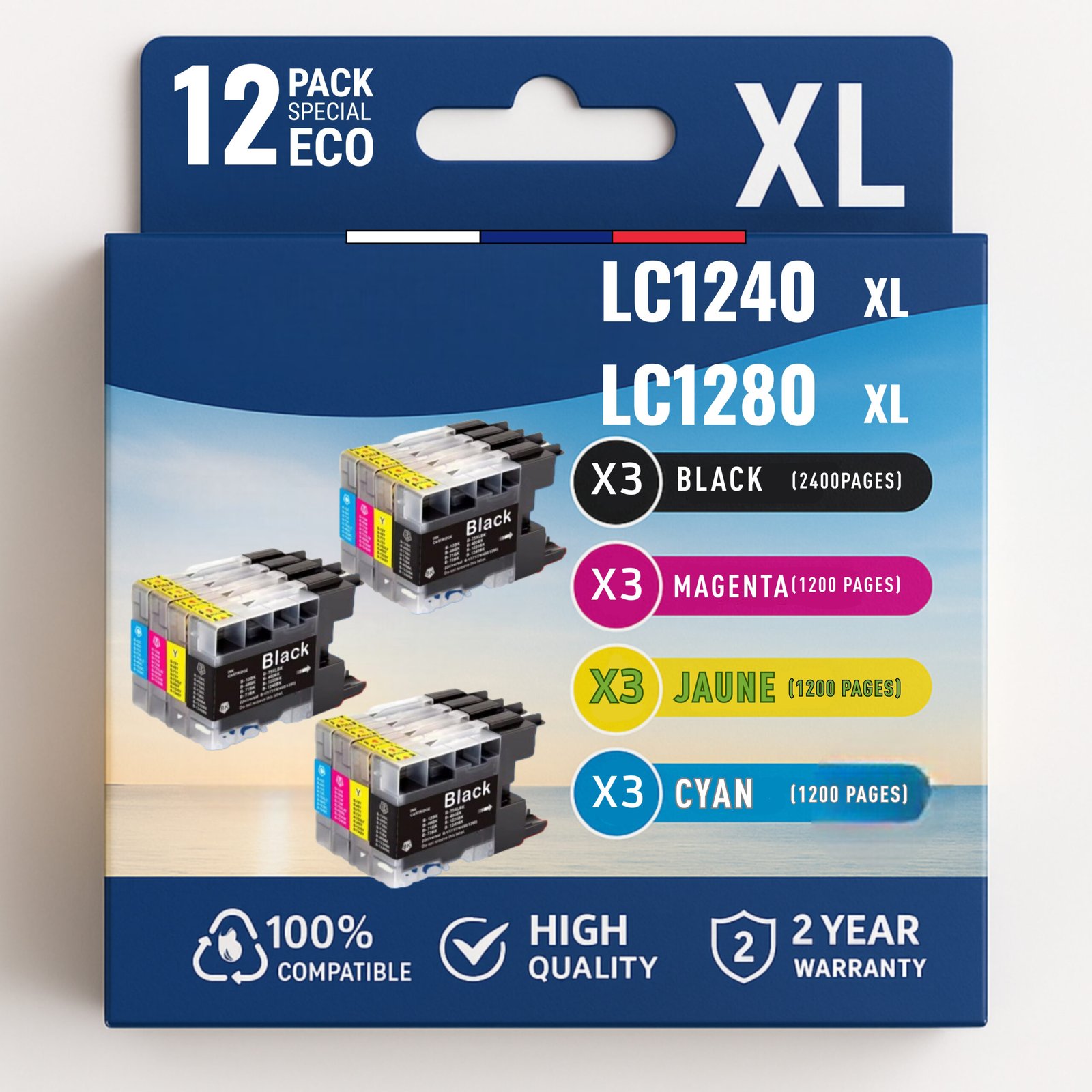 18 Pack compatible BROTHER LC1240/LC1280, 12 cartouches – Image 1