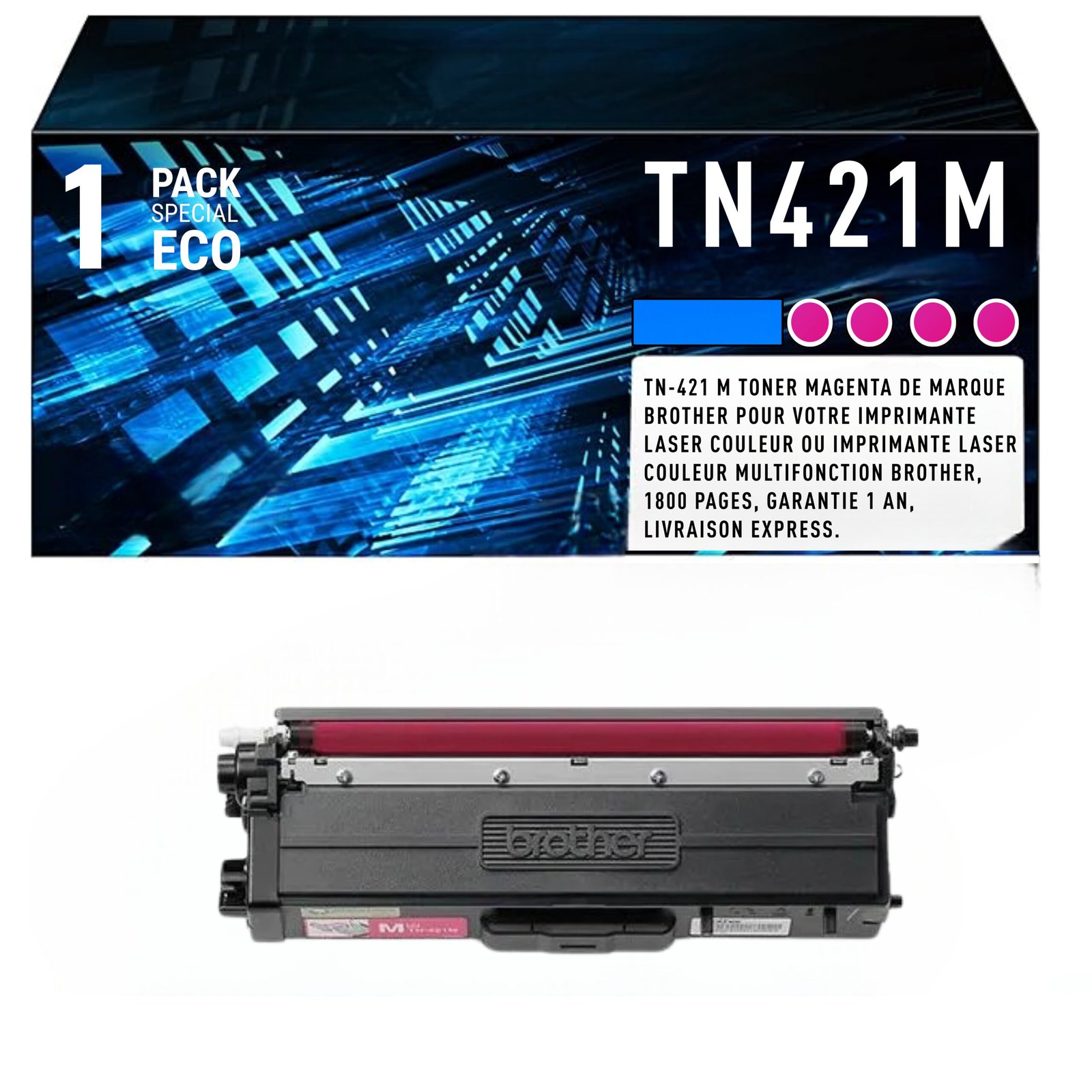 19 Cartouche de Toner Magenta Brother TN-421M – 1 800 pages – Image 1