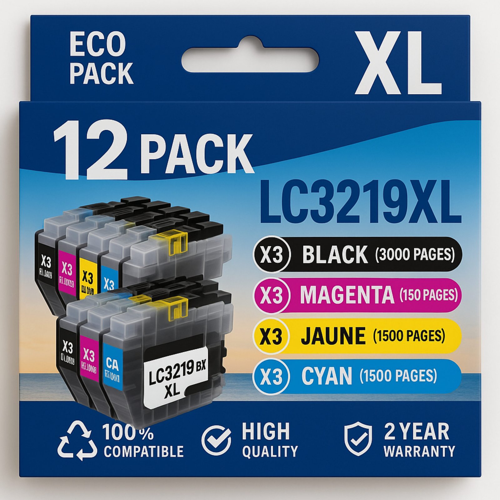 2 Pack 12 cartouches compatibles BROTHER LC3219 XL – Image 1