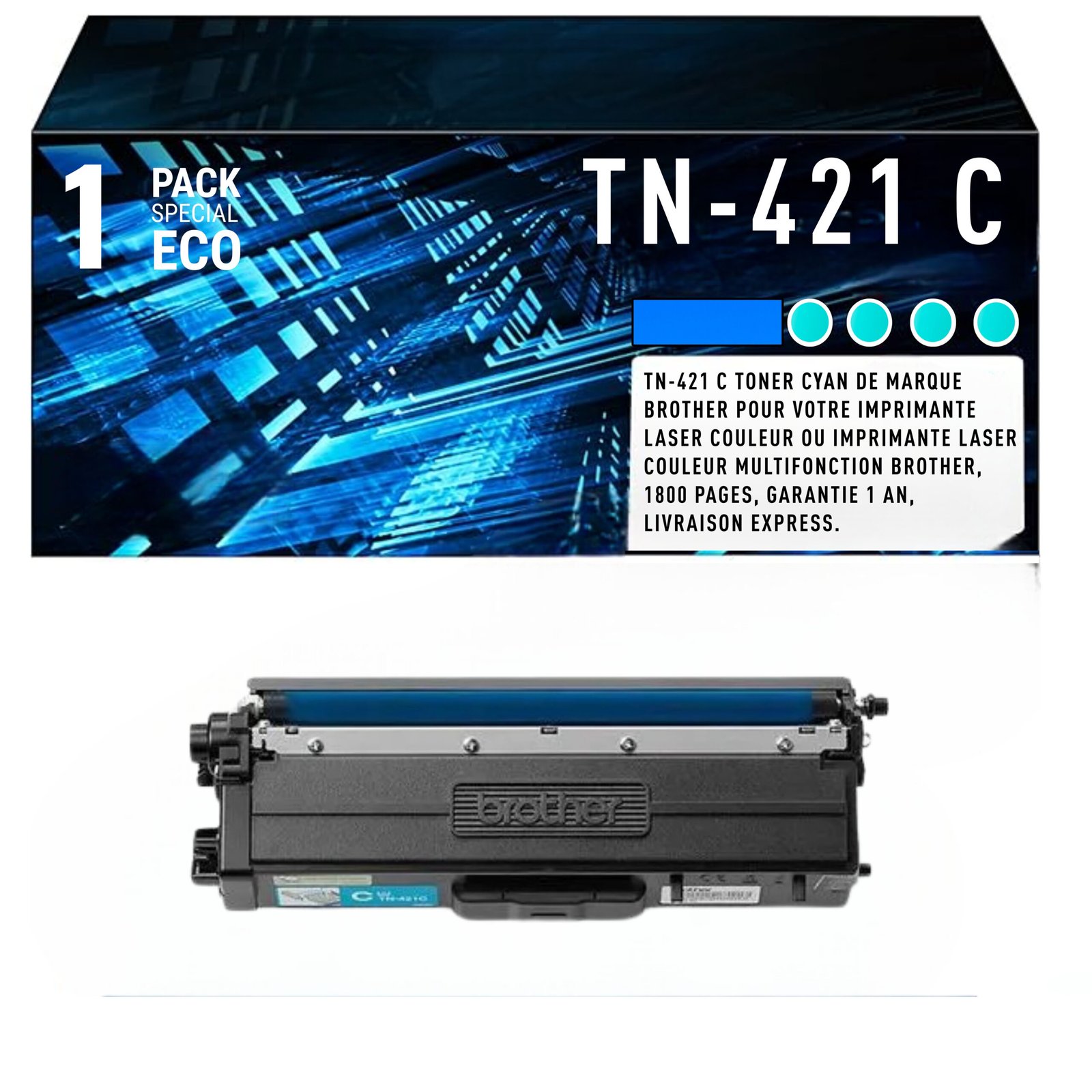20 Cartouche de Toner Cyan Brother TN-421C – 1 800 pages – Image 1