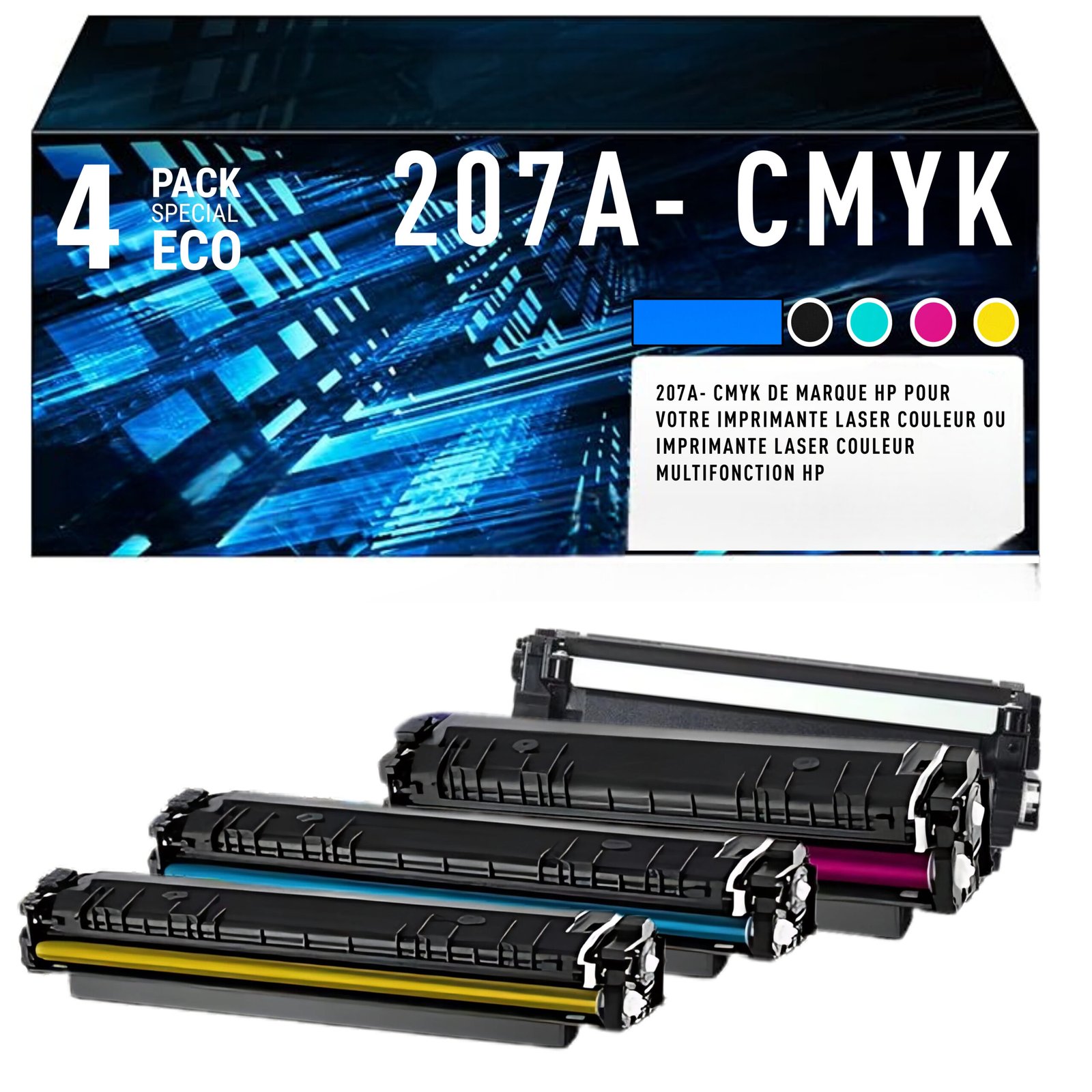 31 Pack de 4 Cartouches de Toner HP 207A CMYK – Noir, Cyan, Magenta, Jaune – Image 1