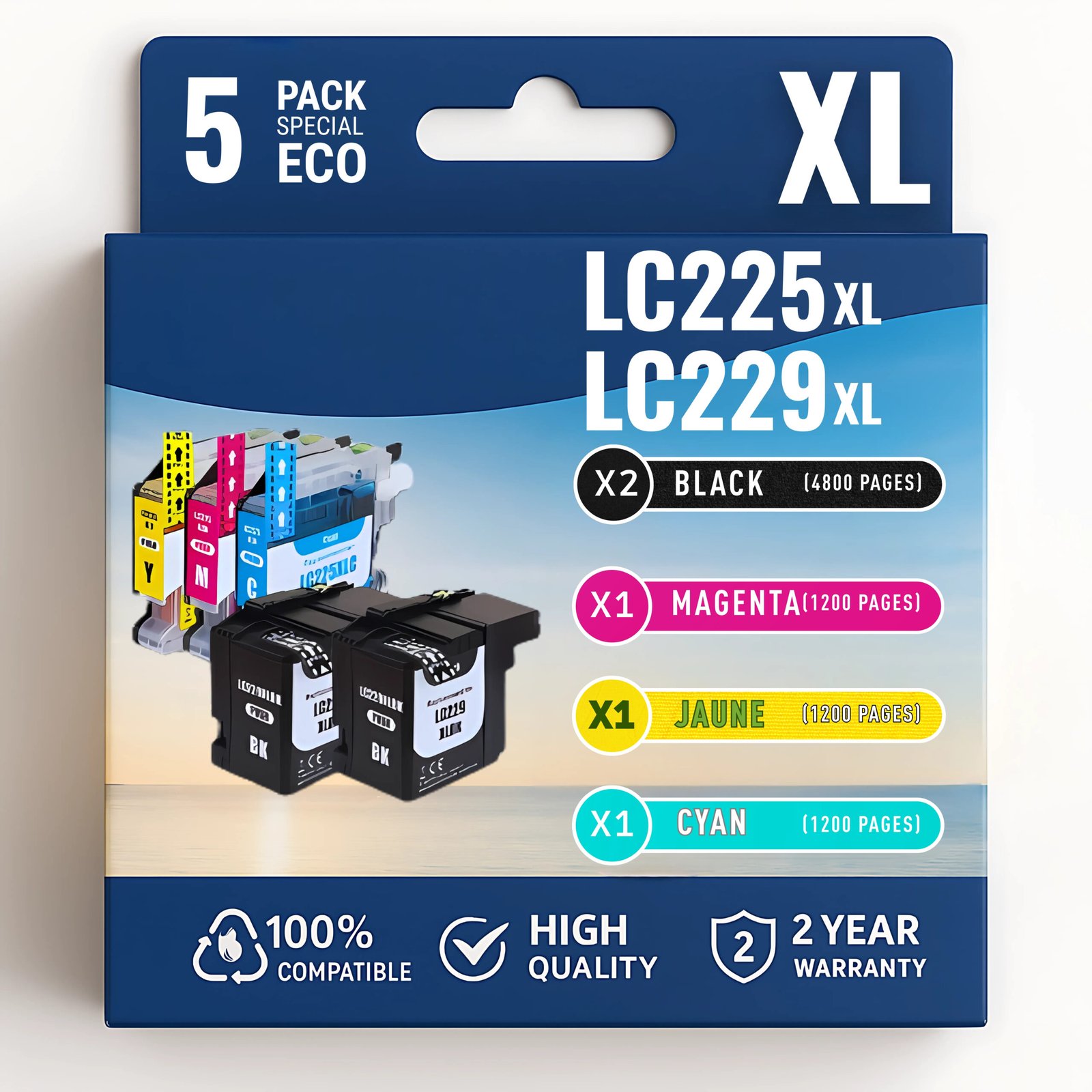 37 Pack compatible avec BROTHER LC225XL/LC229XXL, 5 cartouches – Image 1