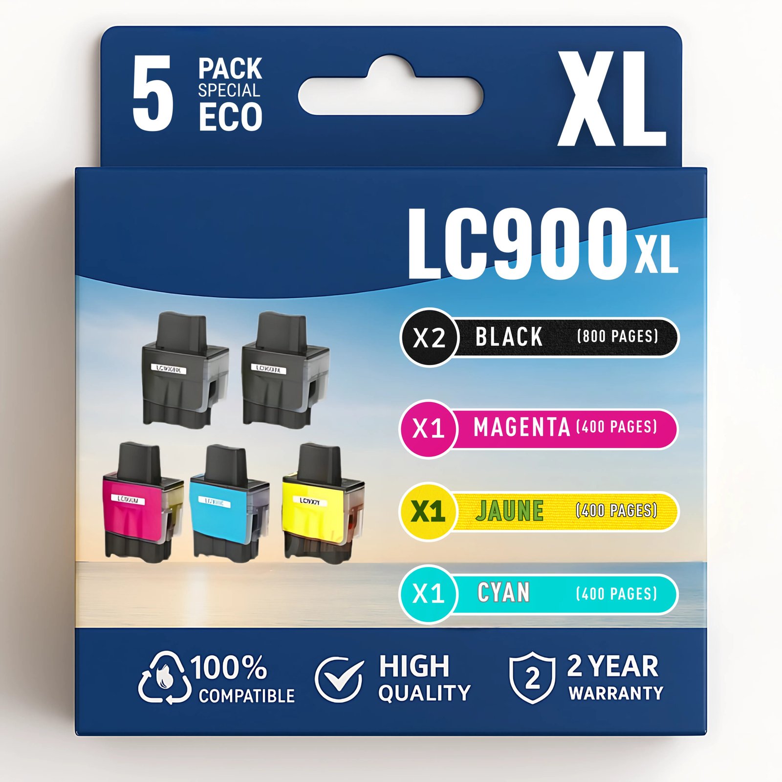 38 Pack compatible BROTHER LC900, 5 cartouches – Image 1