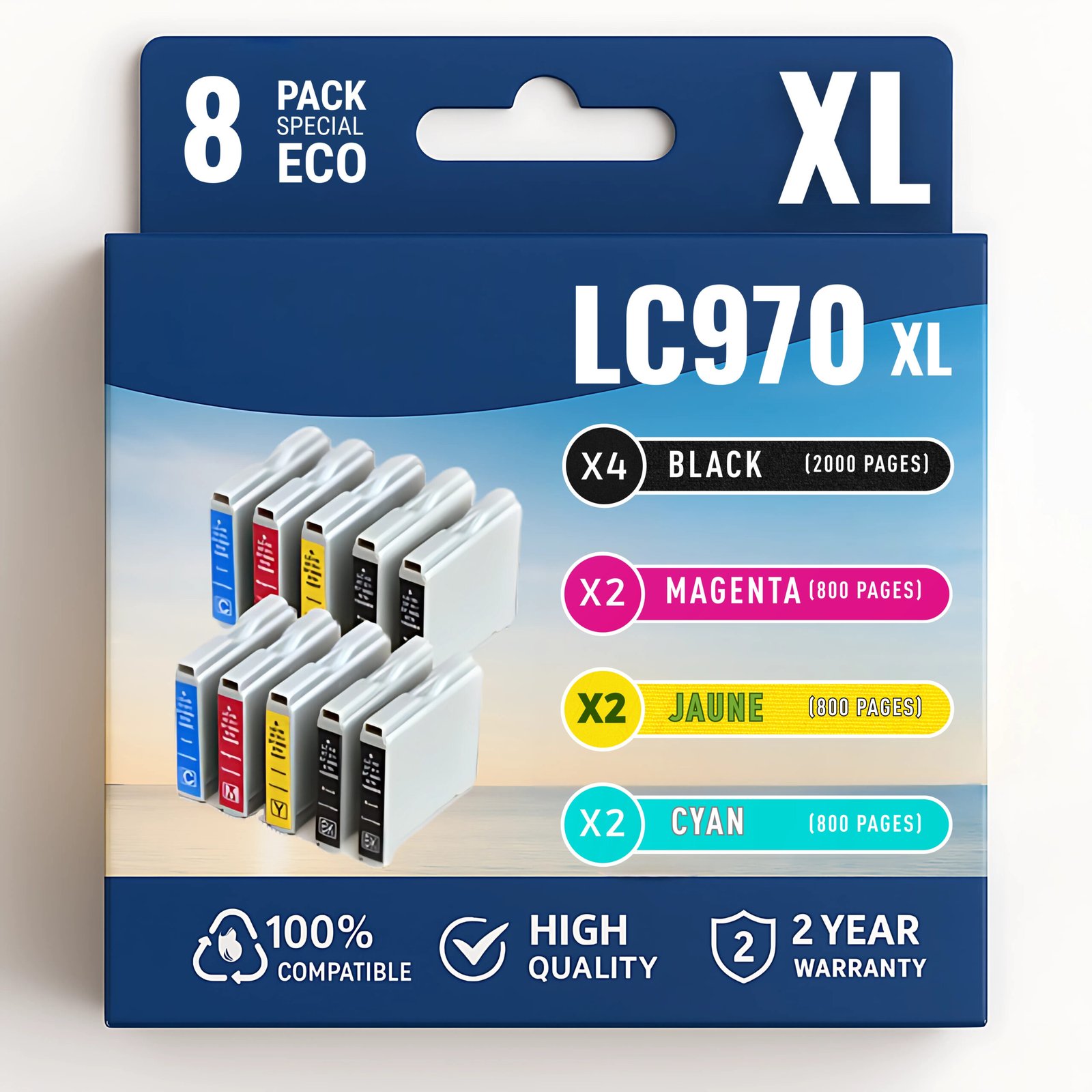 40 Pack compatible BROTHER LC970, 8 cartouches – Image 1