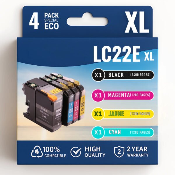 Pack compatible avec BROTHER LC-22e XL 4 cartouches