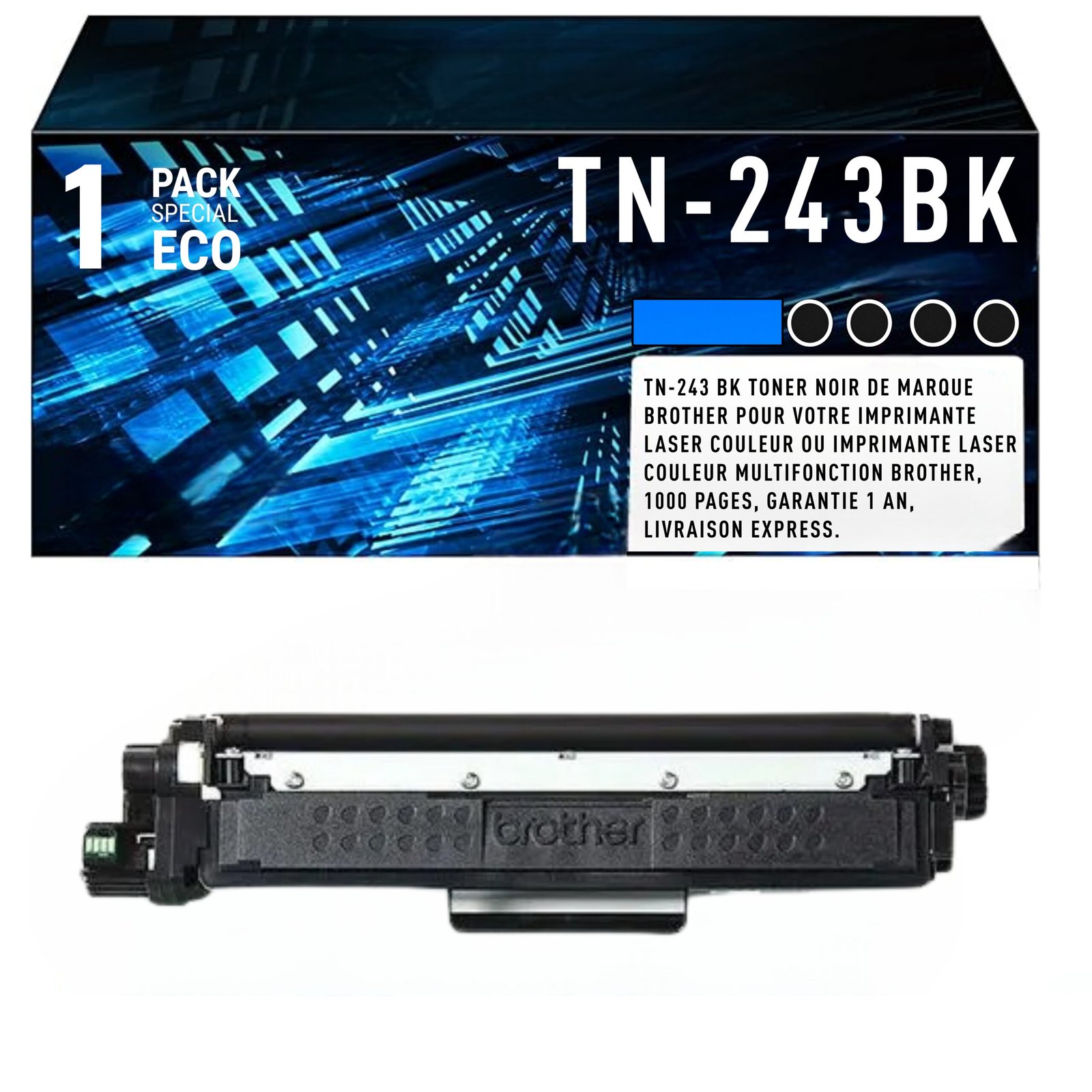 5 Cartouche de Toner Noire Brother TN-243BK – 1 000 pages – Image 1