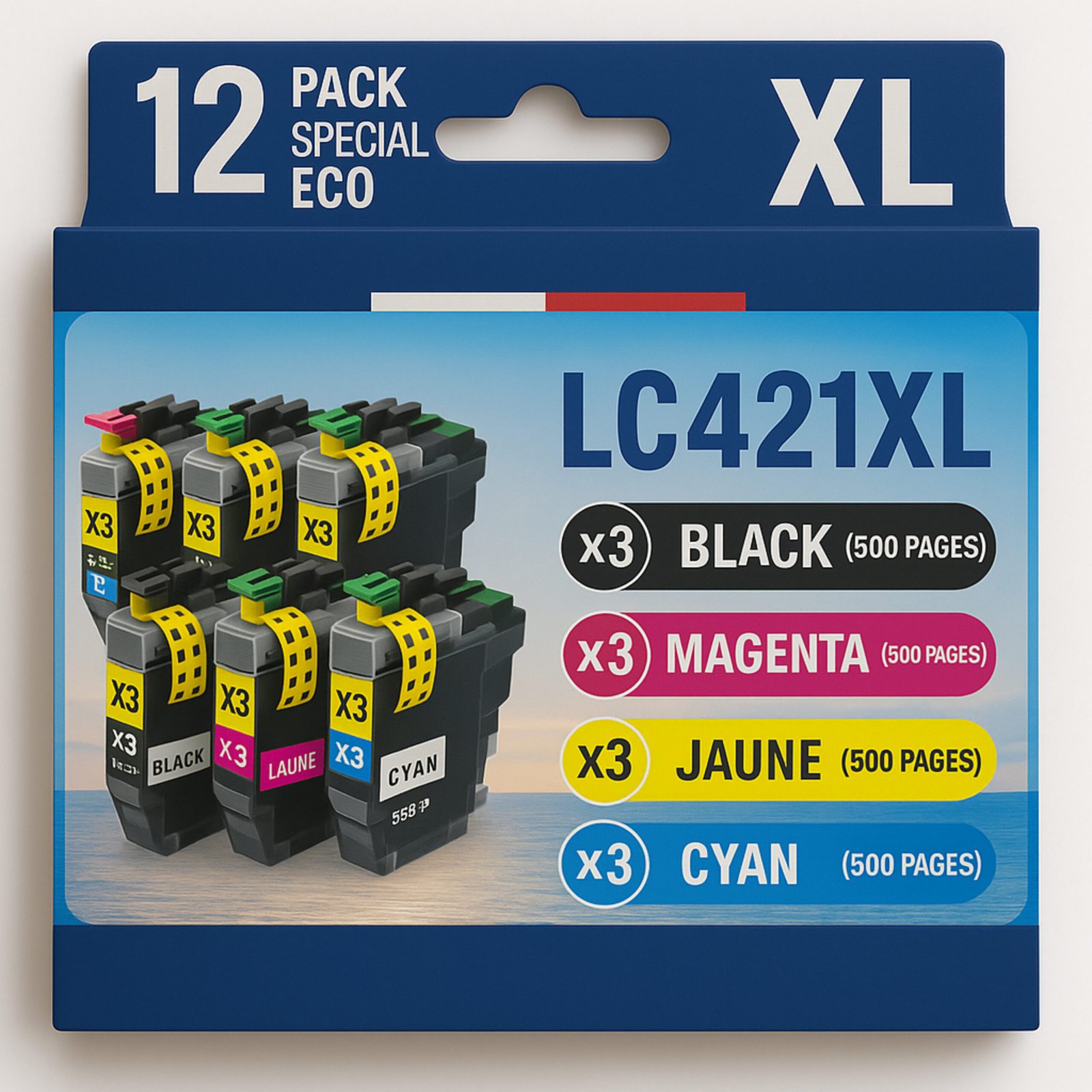 8 Pack compatible Brother LC421 XL, 12 cartouches – Image 1