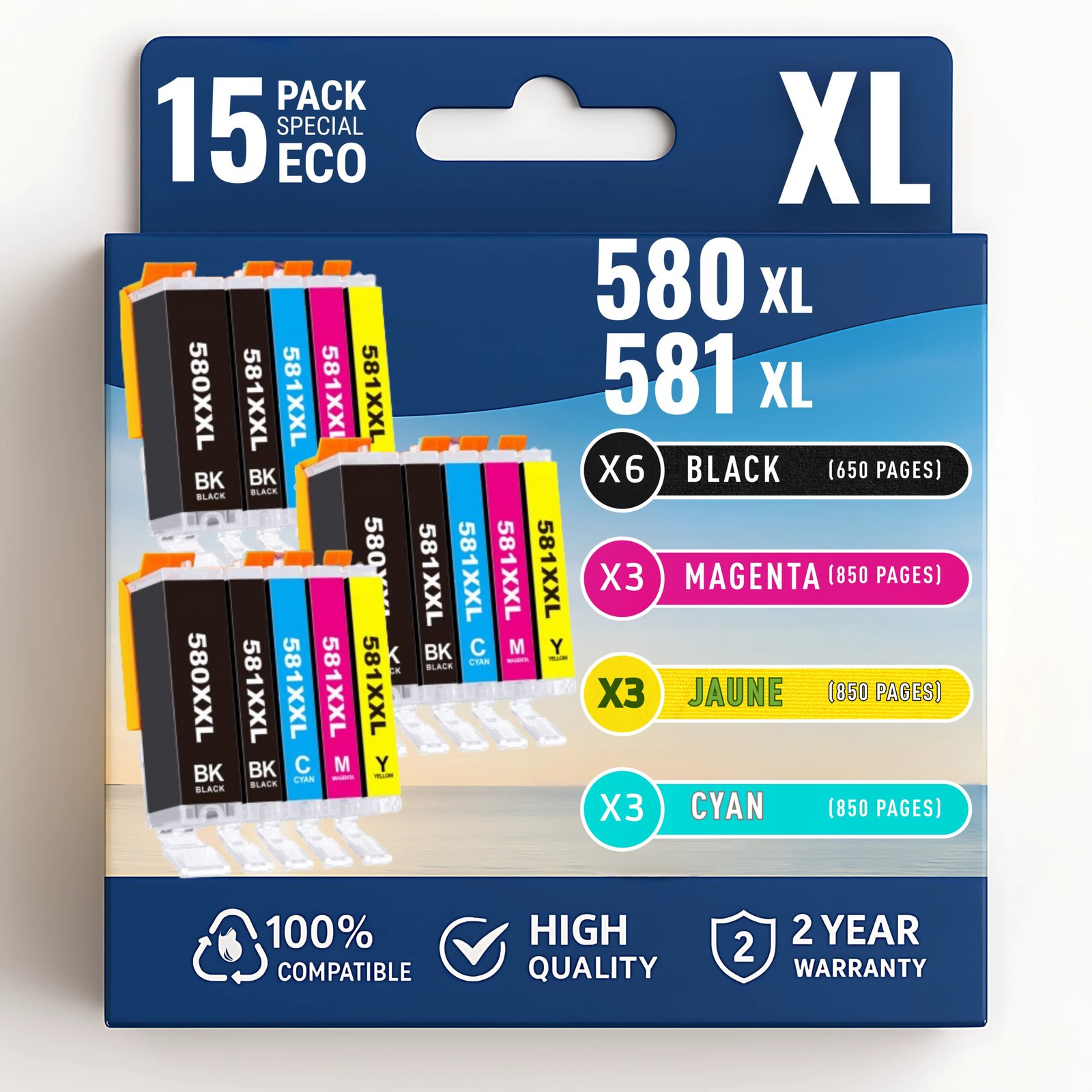 82 Pack 15 Cartouches compatibles CANON PGI-580 CLI-581 XL – Image 1