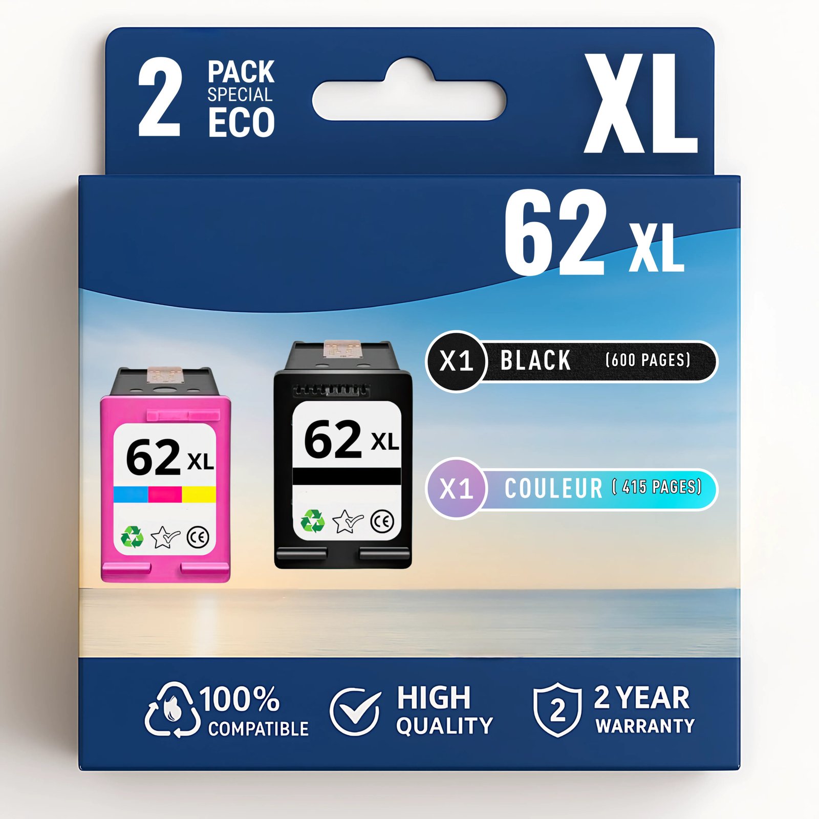 Copie de PIXEL (11) Pack 2 Cartouches compatibles HP 62 XL – Image 1
