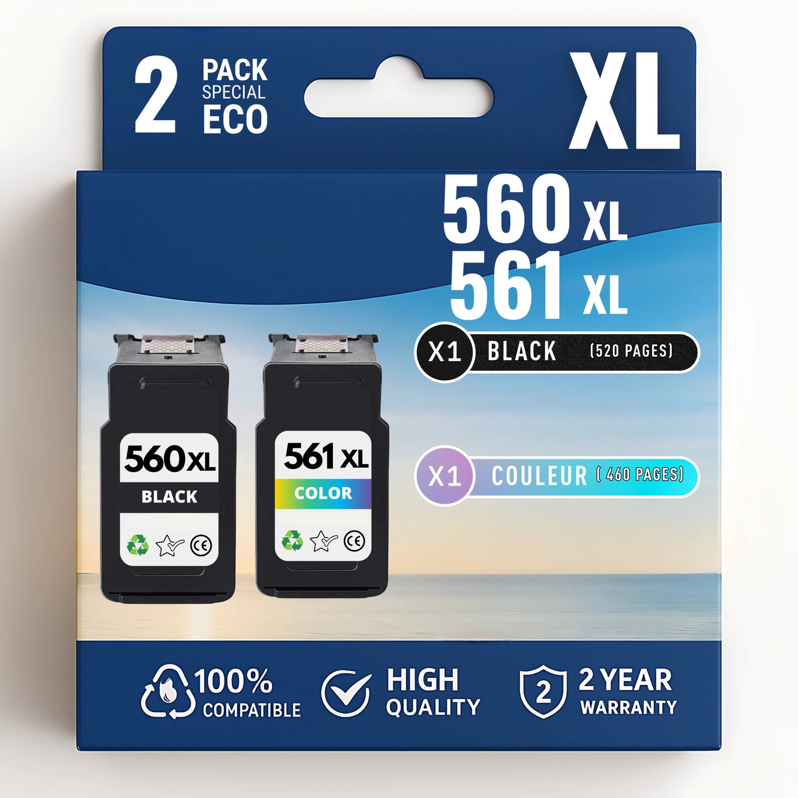 Copie de PIXEL (14) Pack 2 cartouches compatibles avec CANON PG-560 XL/CL-561 XL – Image 1