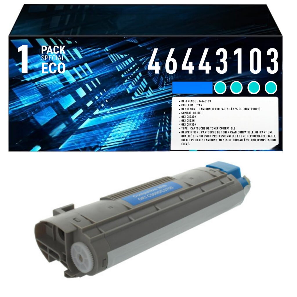 Toner compatible OKI 46443103 noir – 7000 pages C823 C833 C843