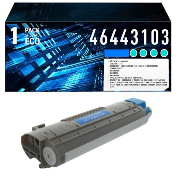 Toner compatible OKI 46443103 noir – 7000 pages C823 C833 C843