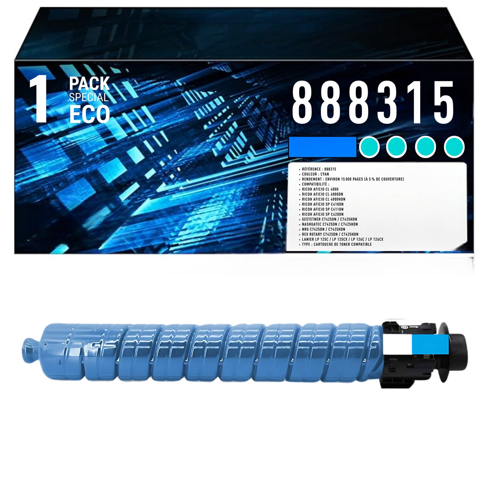 109 Toner compatible Ricoh 888315 Type 1230D noir – 9000 pages Aficio MP 161 2018