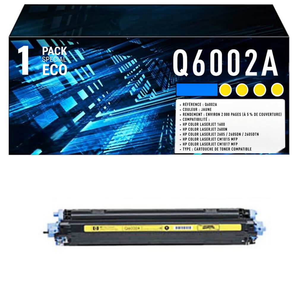 Toner compatible HP 124A jaune Q6002A – 2000 pages Color LaserJet 2600n