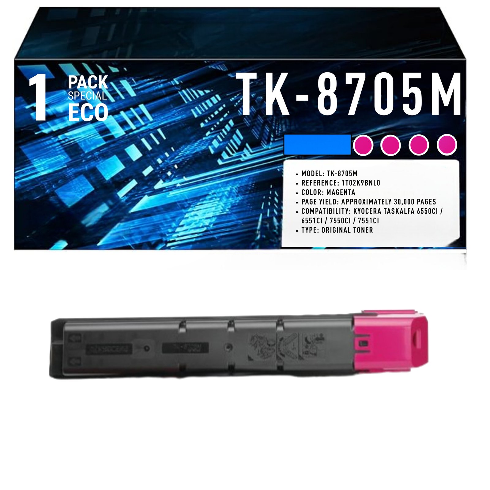 52 Cartouche de Toner Magenta Compatible Kyocera TK-8705M – 20 000 pages – Image 1