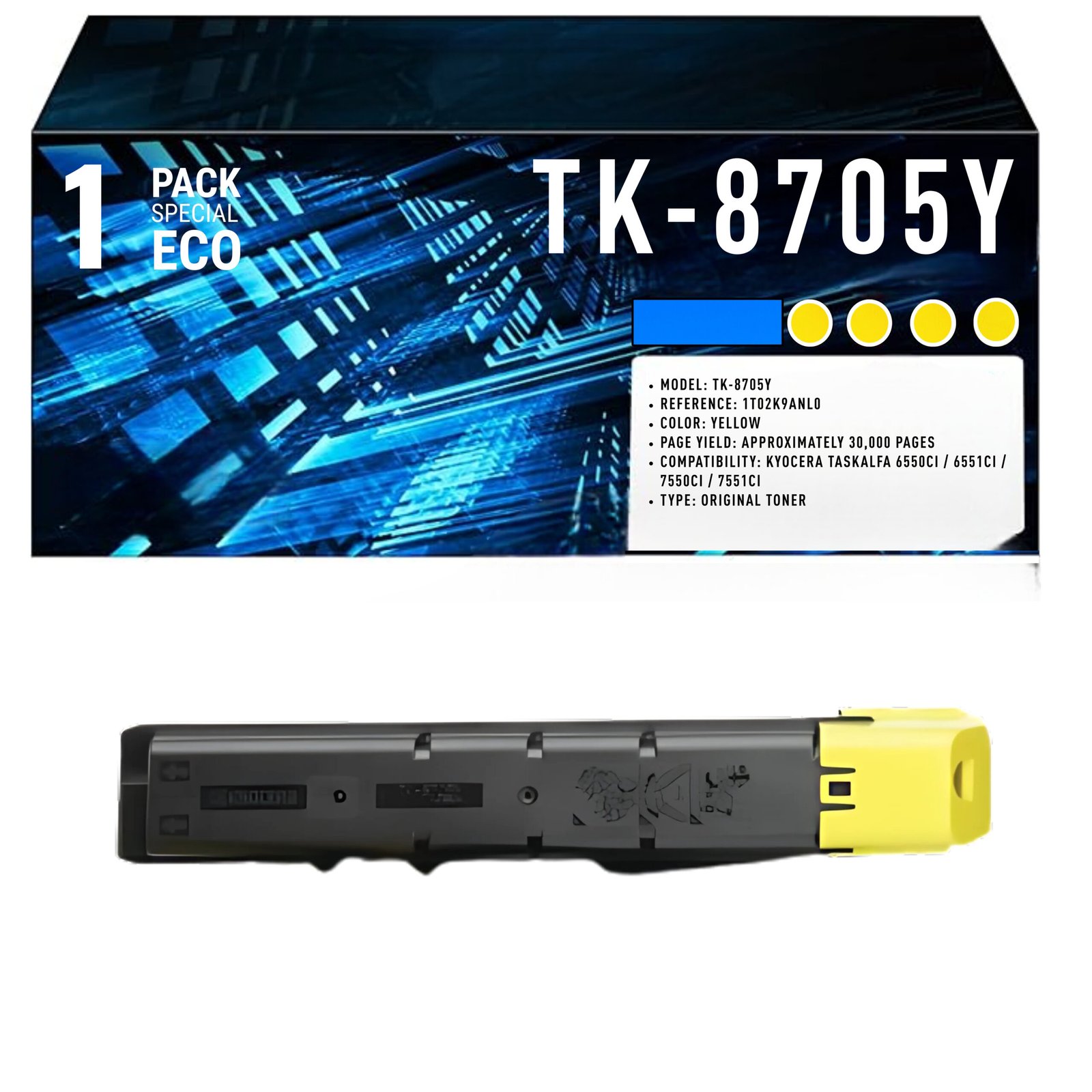 53 Cartouche de Toner Jaune Compatible Kyocera TK-8705Y – 20 000 pages – Image 1