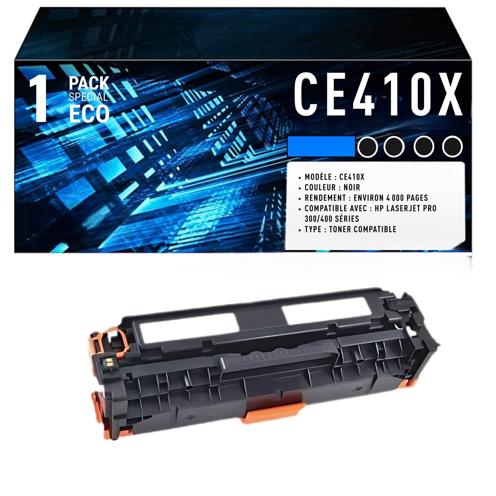 55 Cartouche de Toner Noir Compatible HP 305X (CE410X) – 4 000 pages – Image 1
