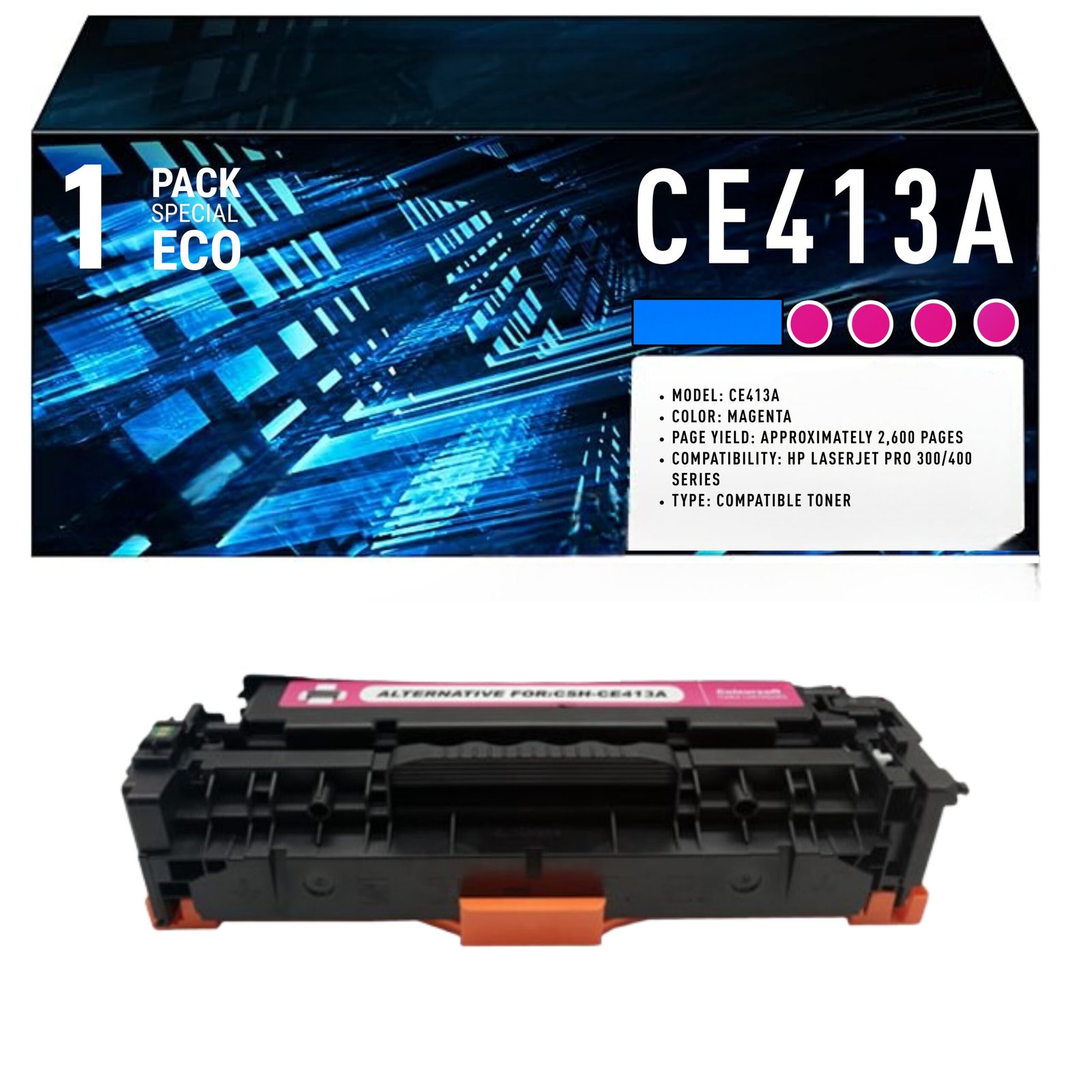 57 Cartouche de Toner Magenta Compatible HP 305A (CE413A) – 2 600 pages – Image 1