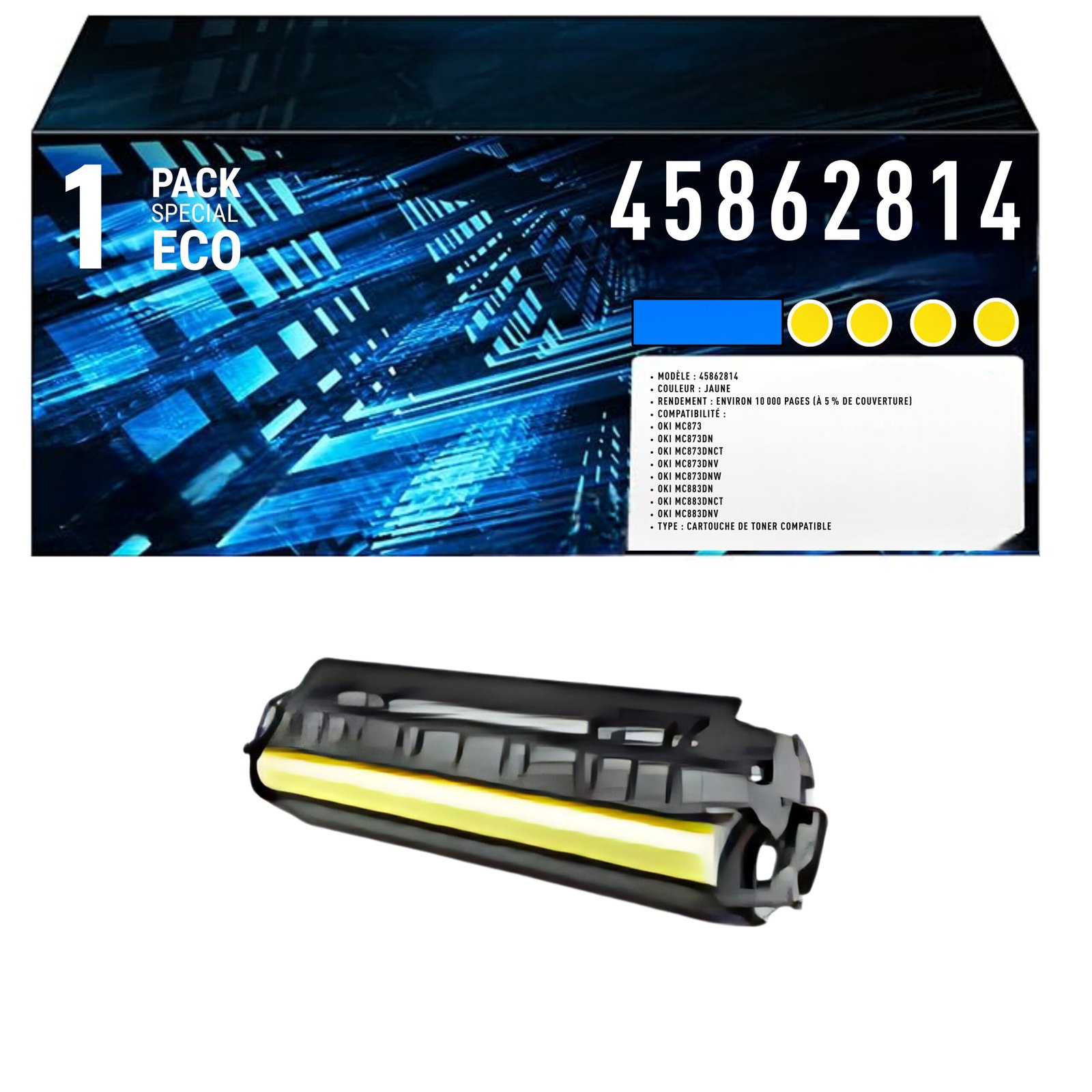 76 Cartouche de Toner Jaune Compatible 45862816 – 24 000 pages – Image 1