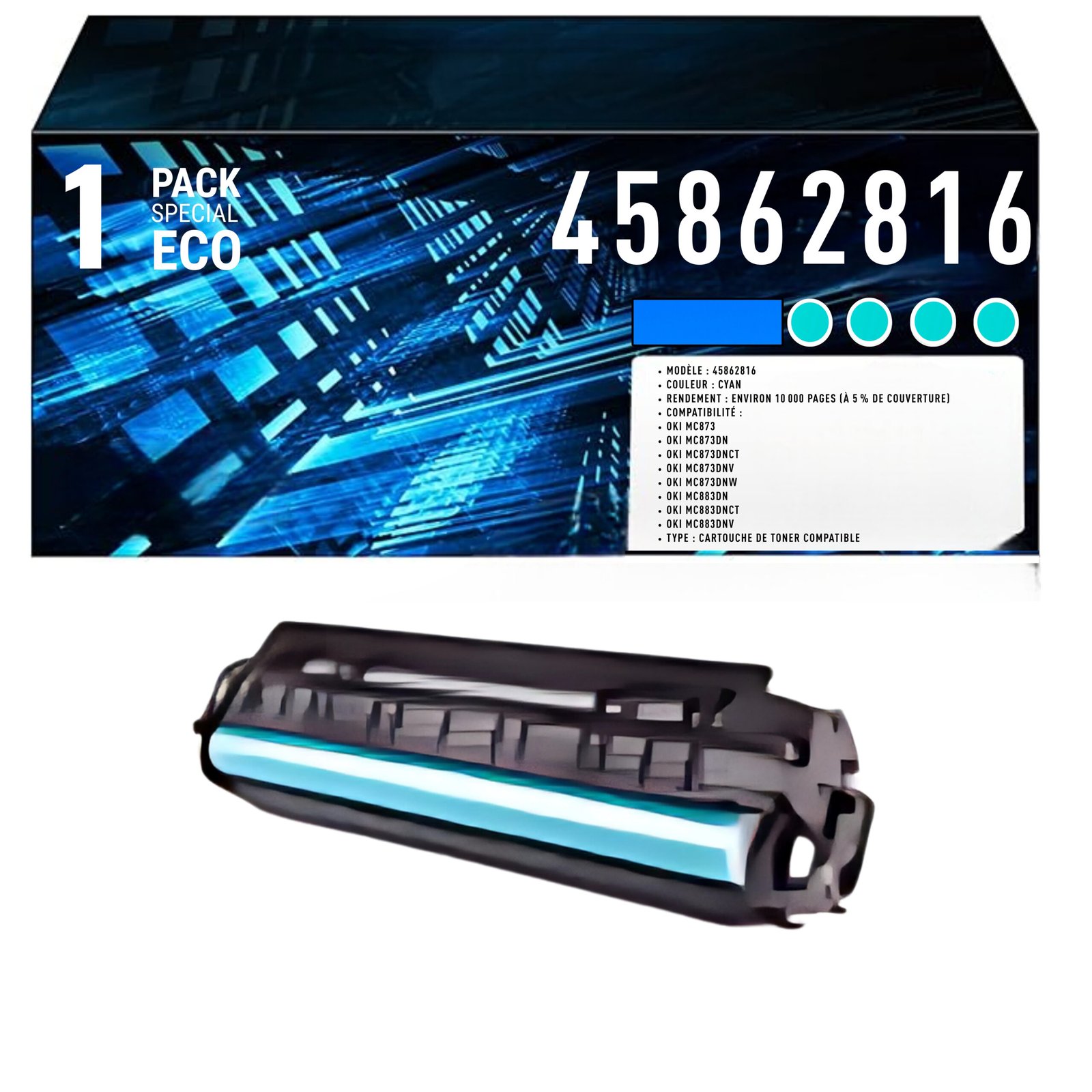 78 Cartouche de Toner Cyan Compatible 45862814 – 24 000 pages – Image 1