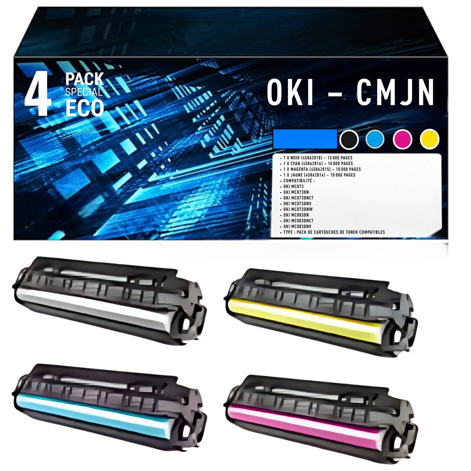 79 Pack de 4 Toners Compatibles OKI – Noir, Cyan, Magenta, Jaune (CMJN) – Image 1