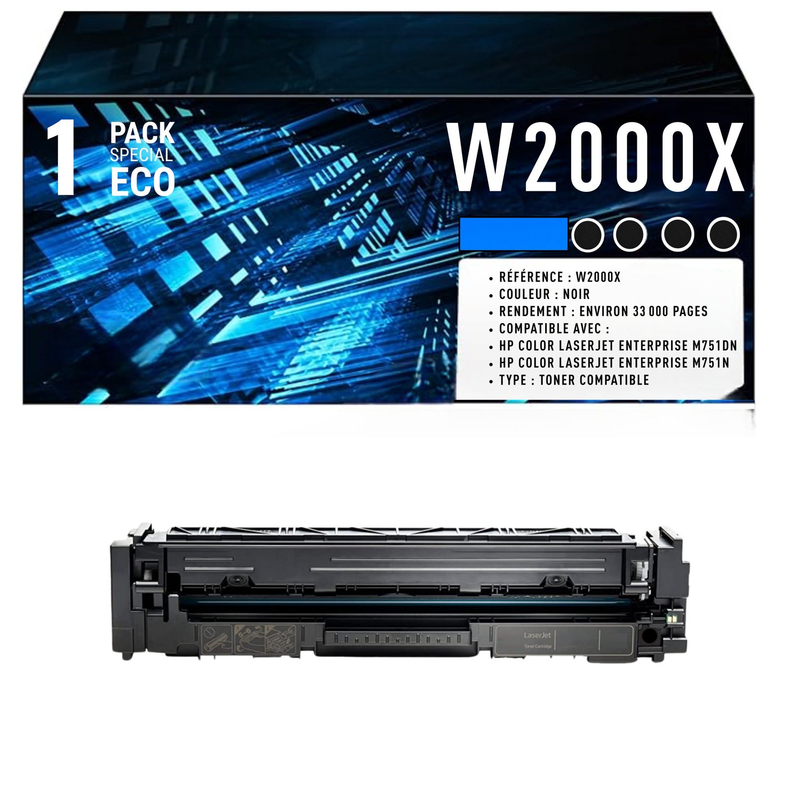 80 Cartouche de Toner Noir Compatible Lexmark W2000X – 13 500 pages – Image 1