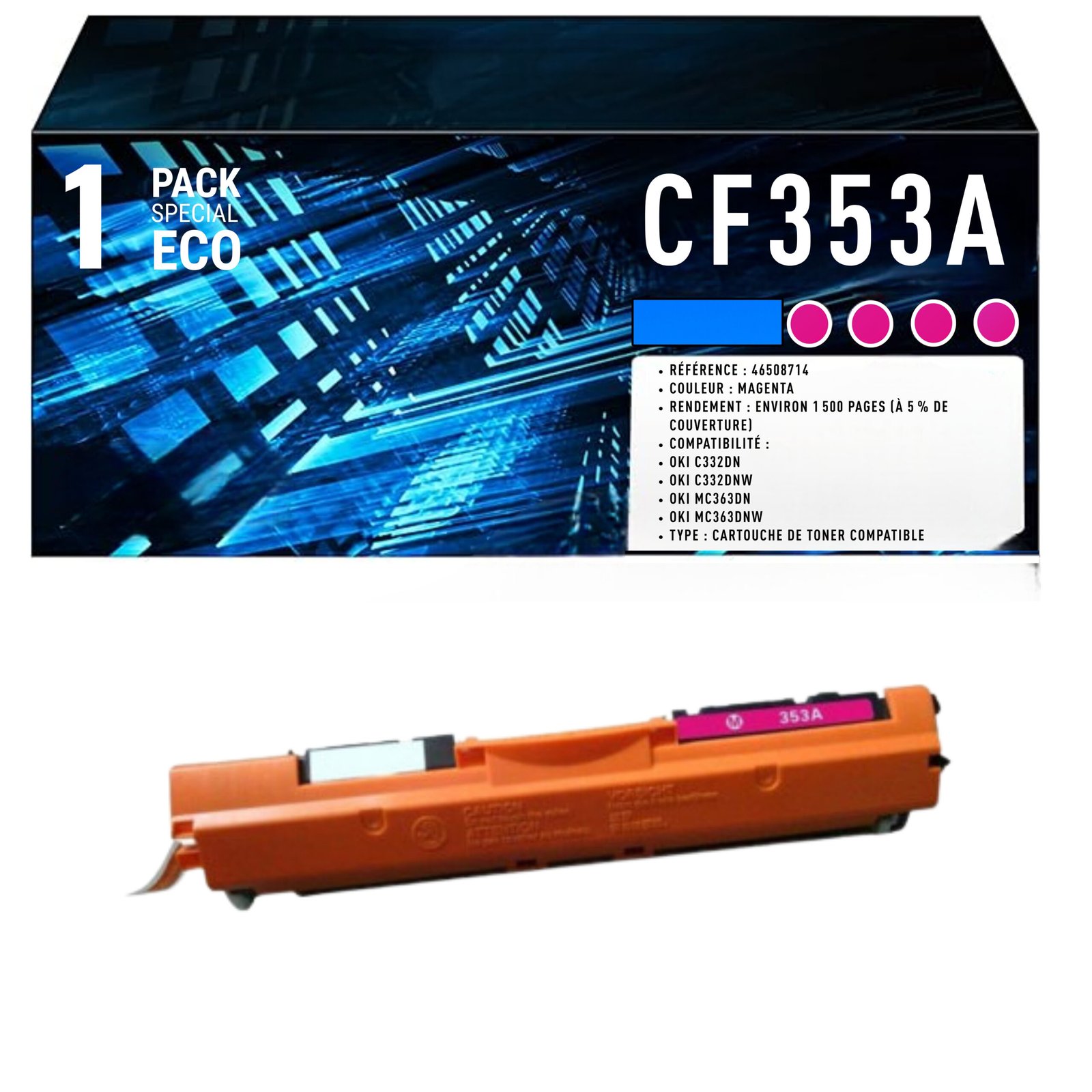 85 Cartouche de Toner Magenta Compatible HP 130A (CF353A) – 1 000 pages – Image 1