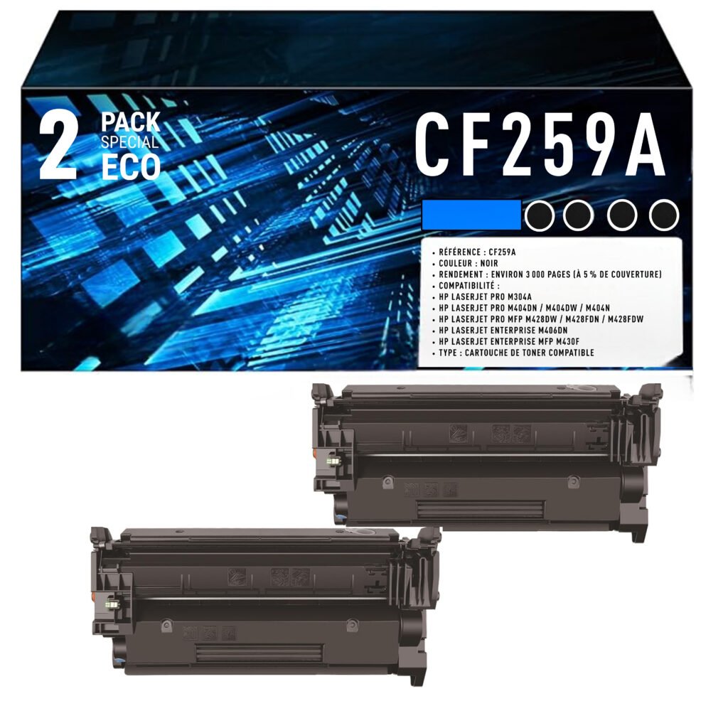 Pack 2 toners compatibles HP 59A noir CF259A – 2x3000 pages LaserJet Pro M404 M428