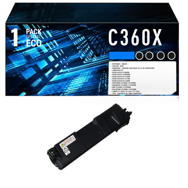 Toner d'origine Ricoh SP C360X noir XL 10000 pages – réf. 408250